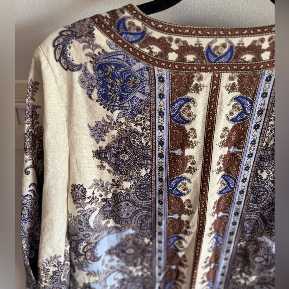 House of Harlow Linen Rayon Blend Boho Paisley Print European Summer Dress Large - Picture 6 of 10
